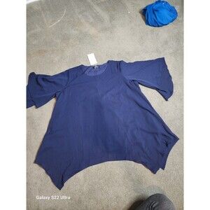 Bloomchic Womens Navy Split Bell Sleeve Asymmetrical Tunic Size 3X